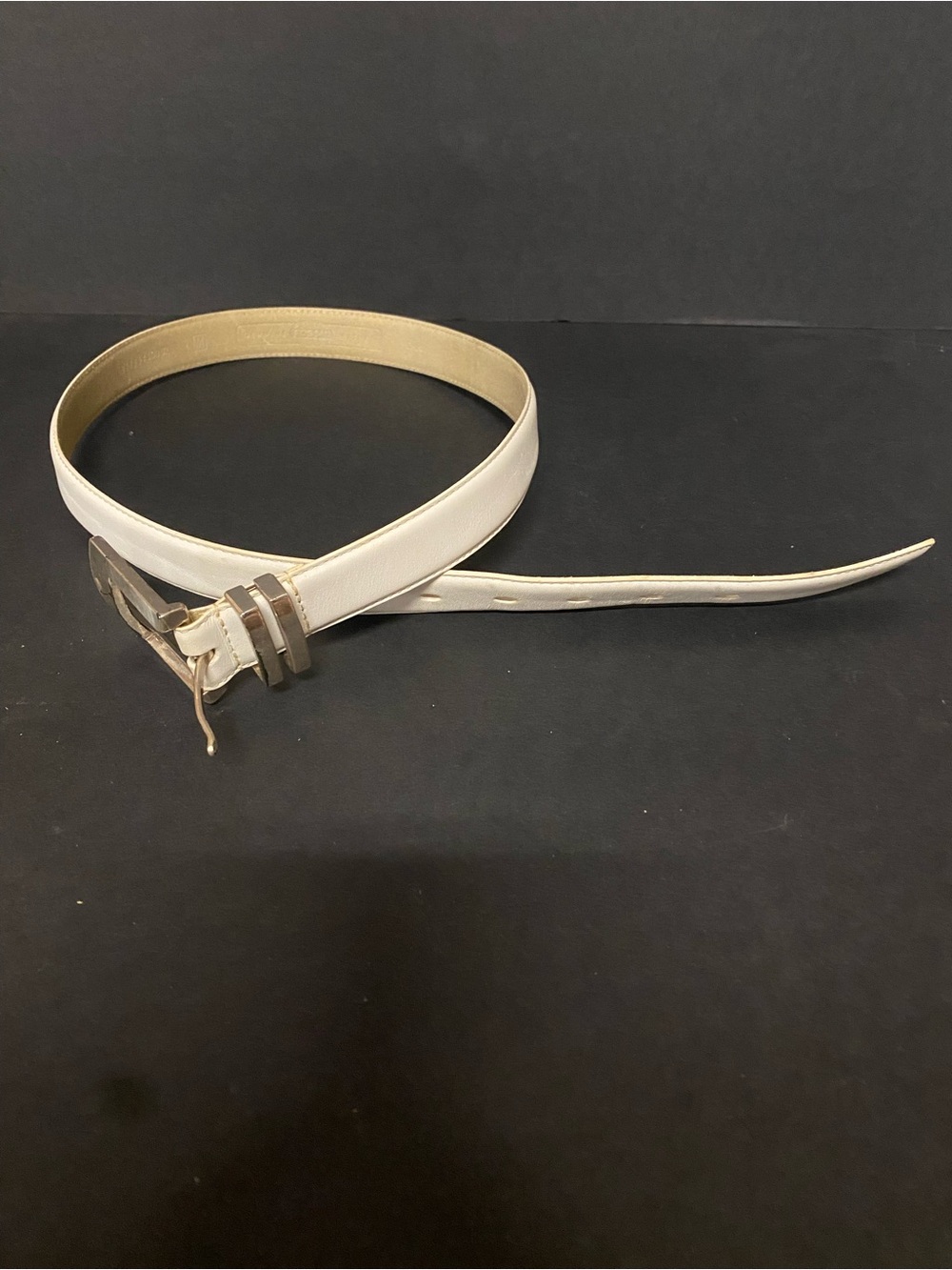 Fossil White Leather Belt with Silver Buckle